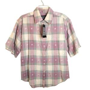 NWT VTG Rachel Brooke Button‎ Down Shirt Pink Plaid Daisies Women's Size Small